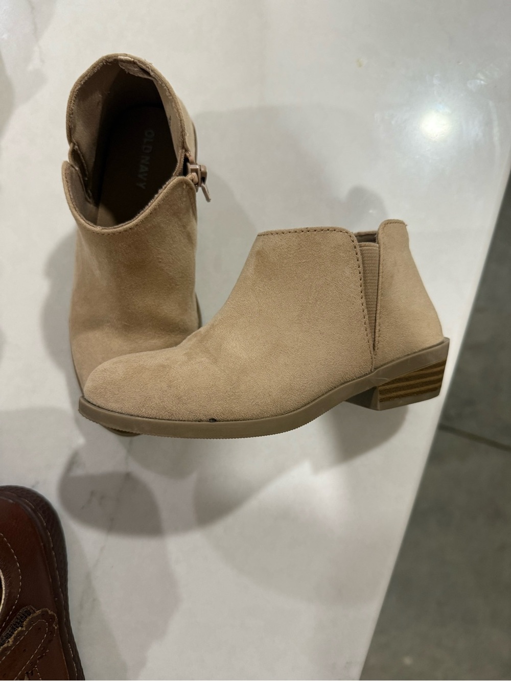 Old Navy Tan Suede Ankle Booties with Low Heel
